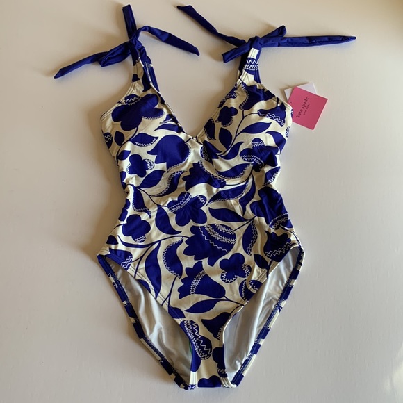 Kate Spade Zigzag Floral Bow-strap V-neck One-piece - Picture 5 of 13